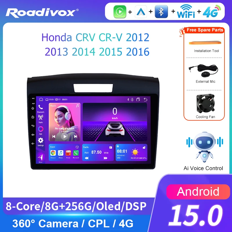 AI VOICE roadivox Android car radio for Honda CRV CR-V 2012 2016 stereo GPS Navigation video Multimedia Player tape recorder