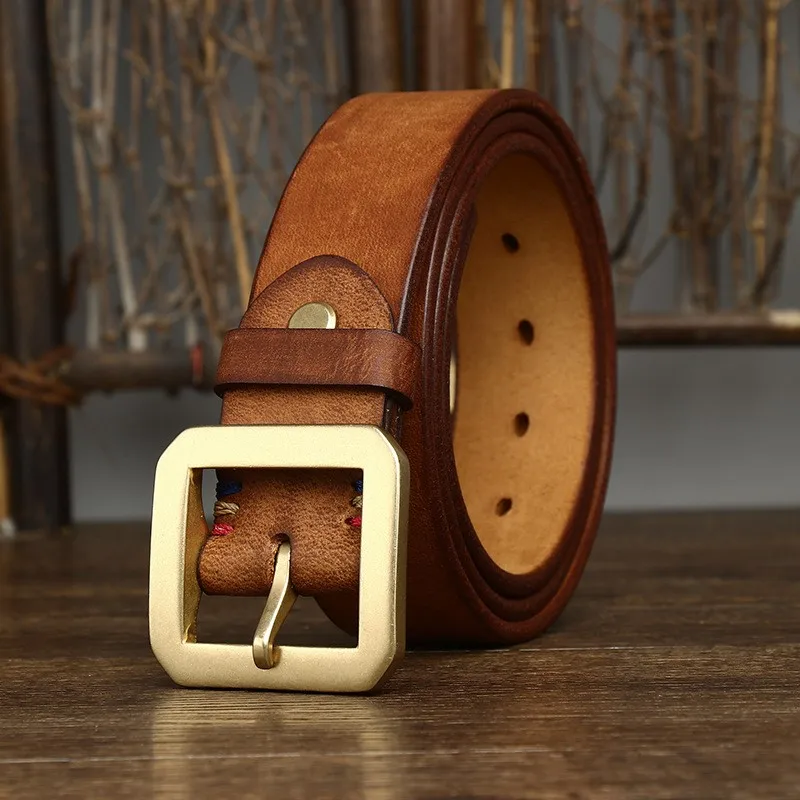 Thickened matte pure leather copper belt for men needle versatile real