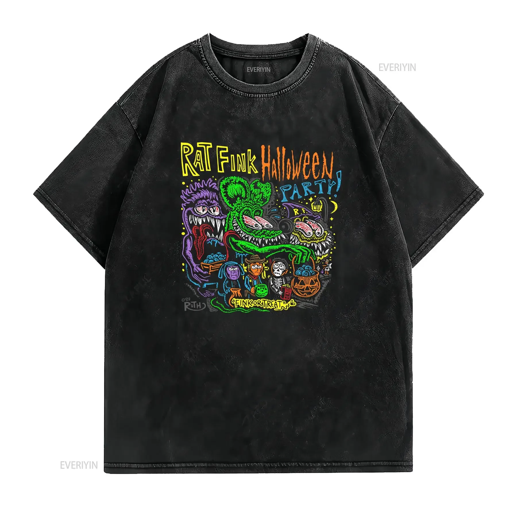 Ed Roth Rat Fink Halloween Party Black All Size T Shirt VC1325 vintage Washed streetwear fashion Slightly Casual