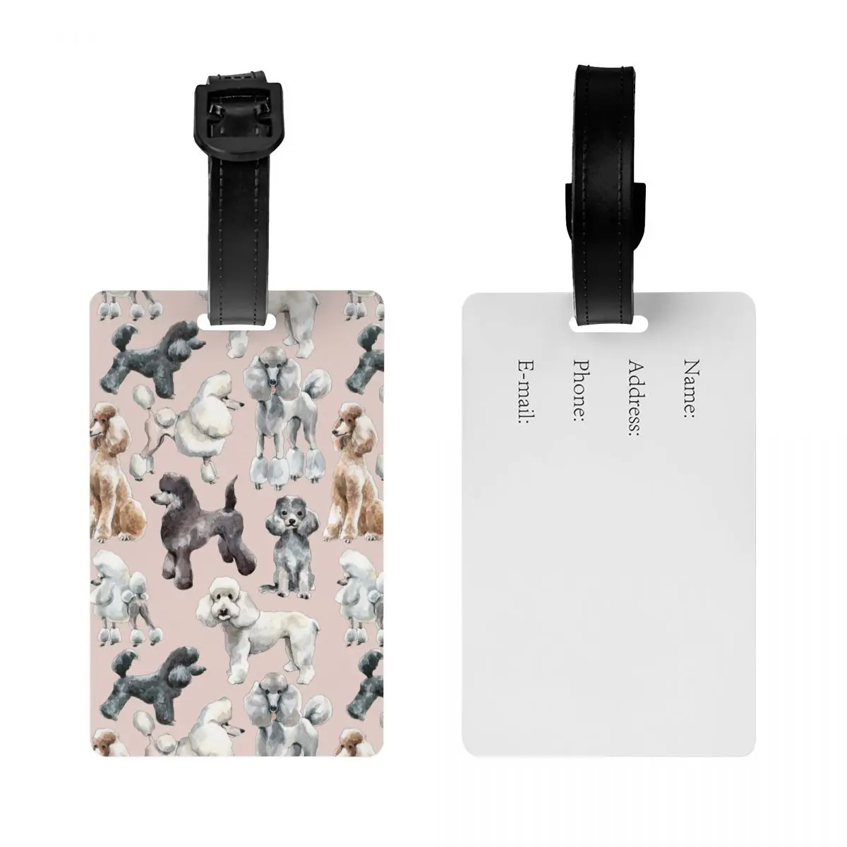 Custom Cute Poodles Dog Luggage Tags for Suitcases Cute Pudel Caniche Baggage Tags Privacy Cover ID Label