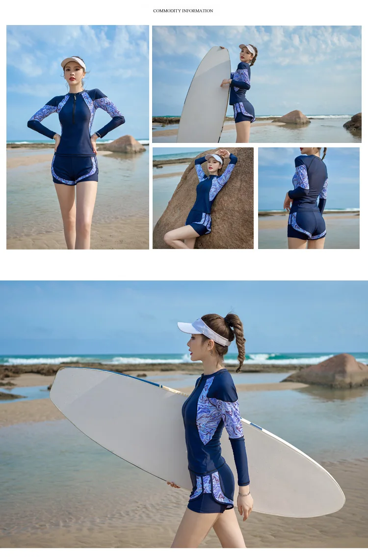 Women Two Pieces Swimming SUit Sports Wear Long Sleeves High Waisted Print Beach Wear Surfing Suit 2023 New Surfing Suit