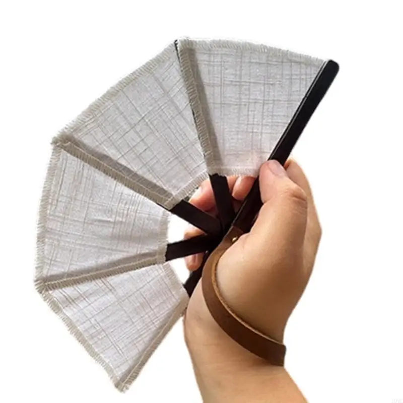 Delicate Wooden Frame Linen Fan Breathable for Hot Weather & Photo J0MC