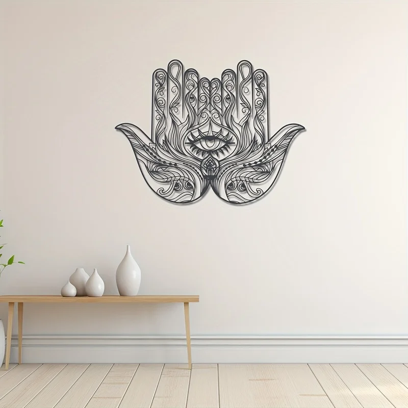 Metal Hamsa hand wall carving，Artistic Decorative Evil Eye Statue，Living room balcony courtyard decorations
