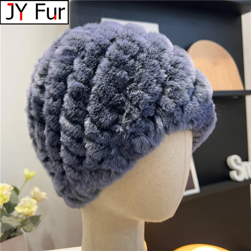 

Hot Sale 2024 Winter Fashion Brand Women Girl Knitted Russian Lady Warm Real Rex Rabbit Fur Hat Natural Soft Rex Rabbit Fur Caps