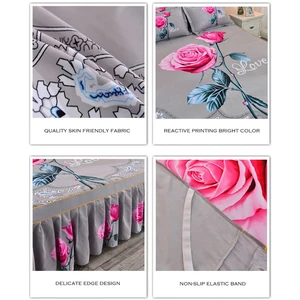 Wostar rose flower printed flower skirt, couple wedding quilt, double bed sheet, King size, luxury sheets, 150 180, 2 people 8 Main Sales couple quilt - №3