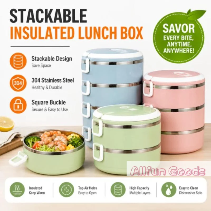 [TG835]410Stainless Steel Hot Food Bento Portable Home Insulated Meal Box Stackable Thermal Lunch Box Two-Layer Insulated Box