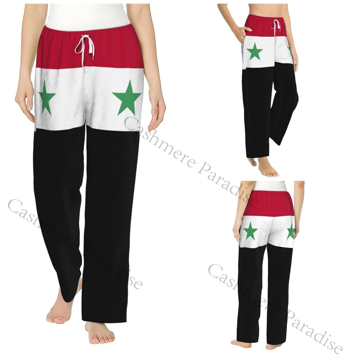 

Syria Flag Flannel Pajama Pants for Women Soft Warm Sleep Pants with Elastic Waistband