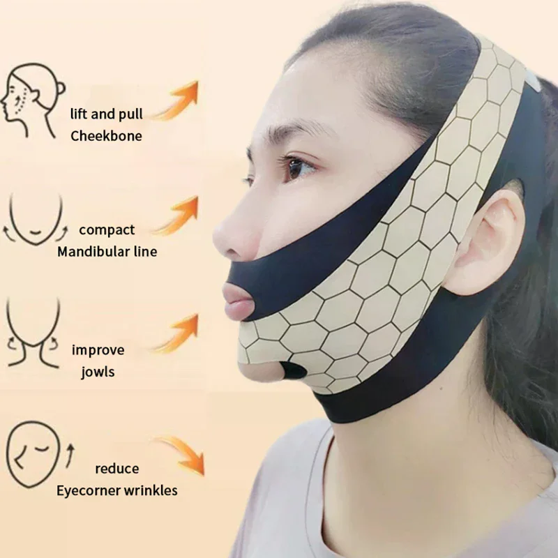 Máscara Facial Reafirmante de Doble Capa con Diseño Innovador, Máscara de Dormir Moldeadora, Cinturón Lifting Facial