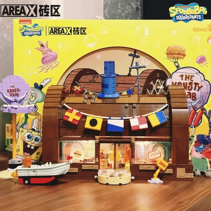 

AREA-X SpongeBob SquarePants Series Assembled Building Blocks Crab Burger King Restaurant Room Decoration Festival ExquisiteGift