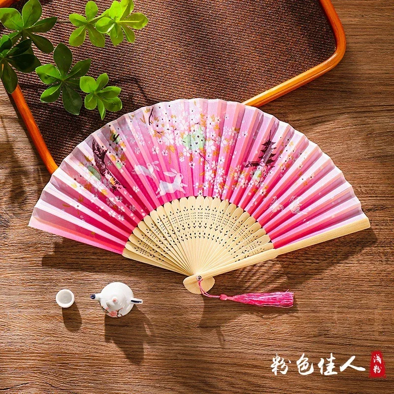 Vintage Silk Folding Fan Chinese Japanese Art Crafts Gift Home Decorations Dance Hand Fan Bamboo Room Decor Wood Fans view 4