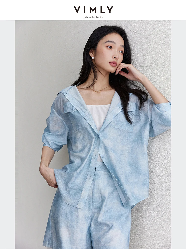 

VIMLY Women Casual Simple Gradient Hoodies T-Shirt Shorts Set 2025Spring Holiday Style Cardigan Top With Shorts Sports 2pcs Set