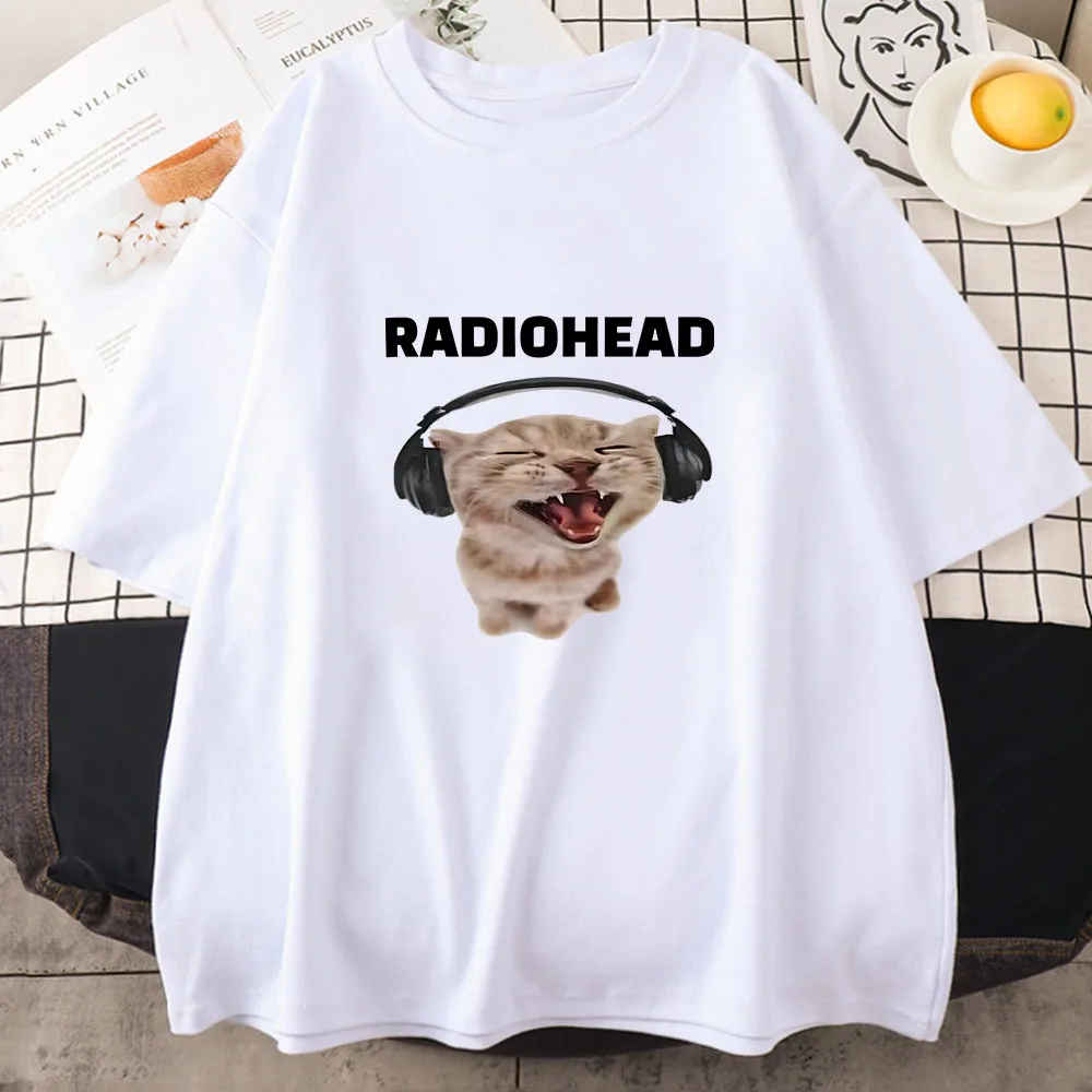 Radiohead Cat Cartoon Print T-shirts Short Sleeve Casual Women/Men Tee-shirt Casual Spring Cotton Soft Tshirts Ropa De Mujer Tee