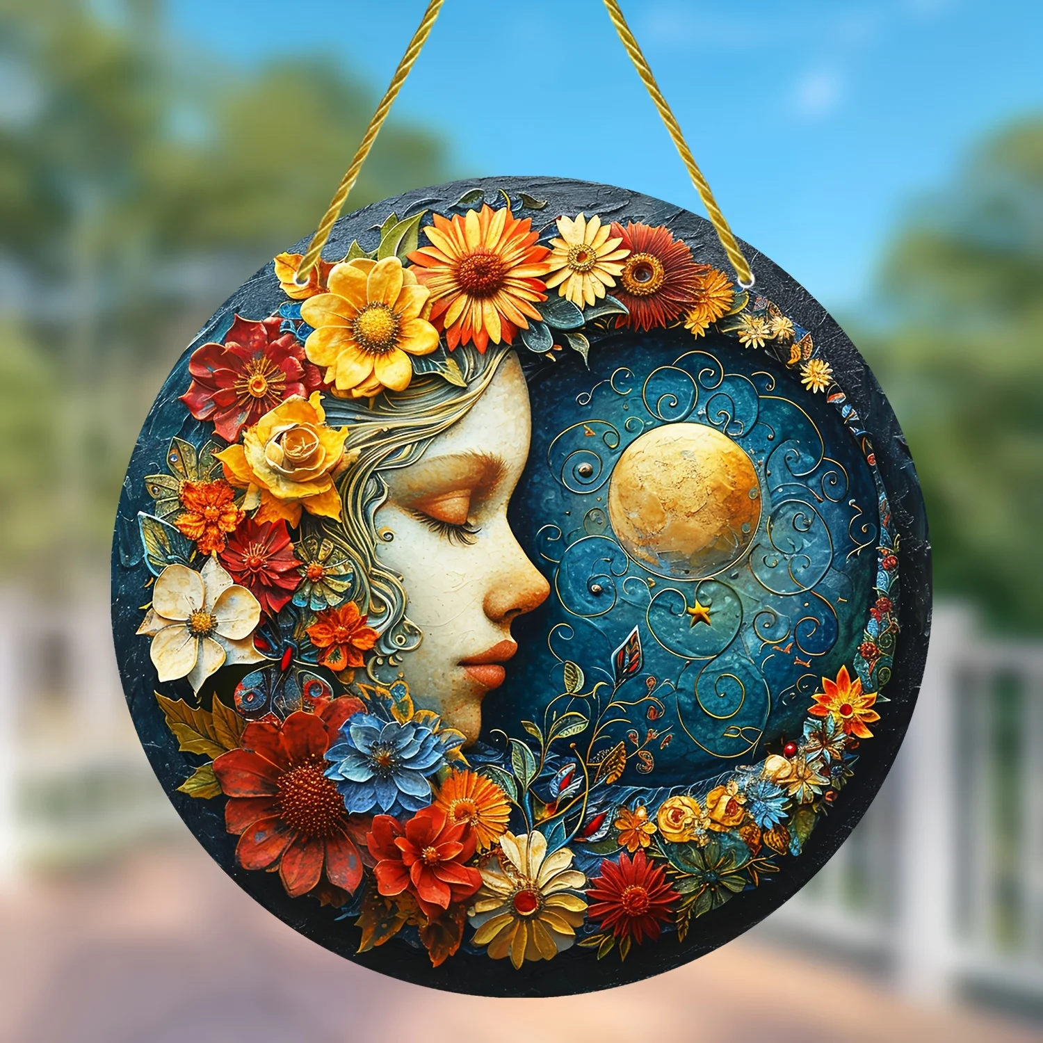 Flower And Fairy And Moon Suncatchers Vintage Stain Window Hanging Pendant,Sun Catcher,Fairy, Acrylic Round Garland Sign,Garden