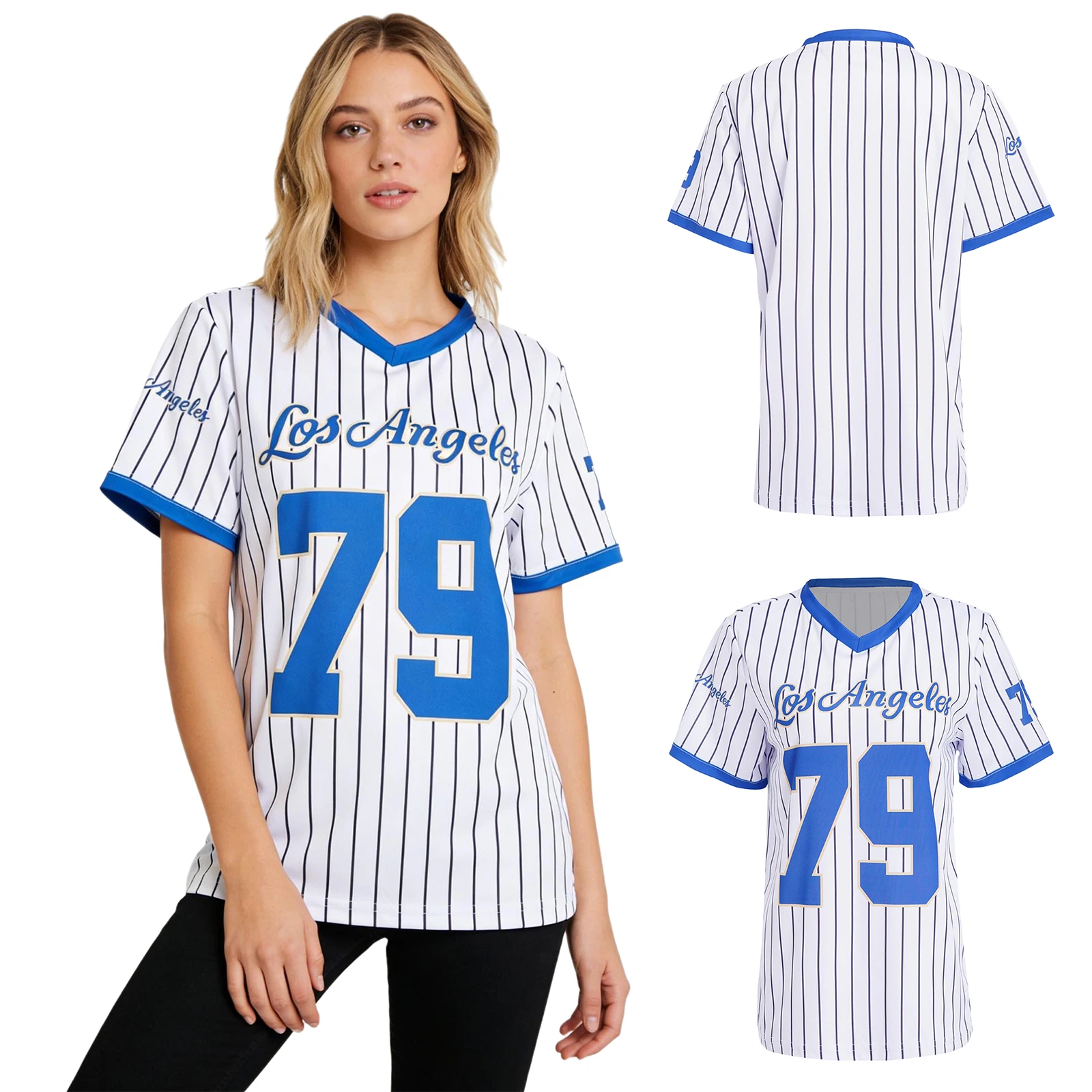 

Women V Neck Loose Casual Short Sleeve Top Print Letter Number Striped Sporty T Shirt Trendy Street Sports Game Daily Workout