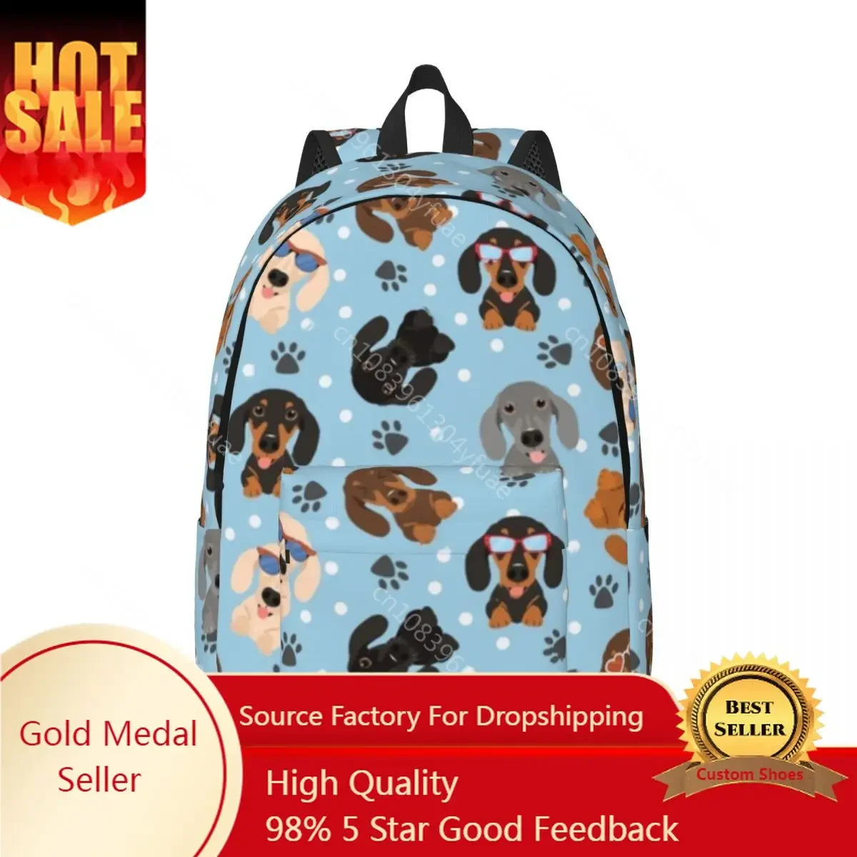 

Happy Dachshund Backpack Sausage Dogs Cartoon Women Men Polyester Sport Backpacks Breathable Stylish School Bags Rucksack