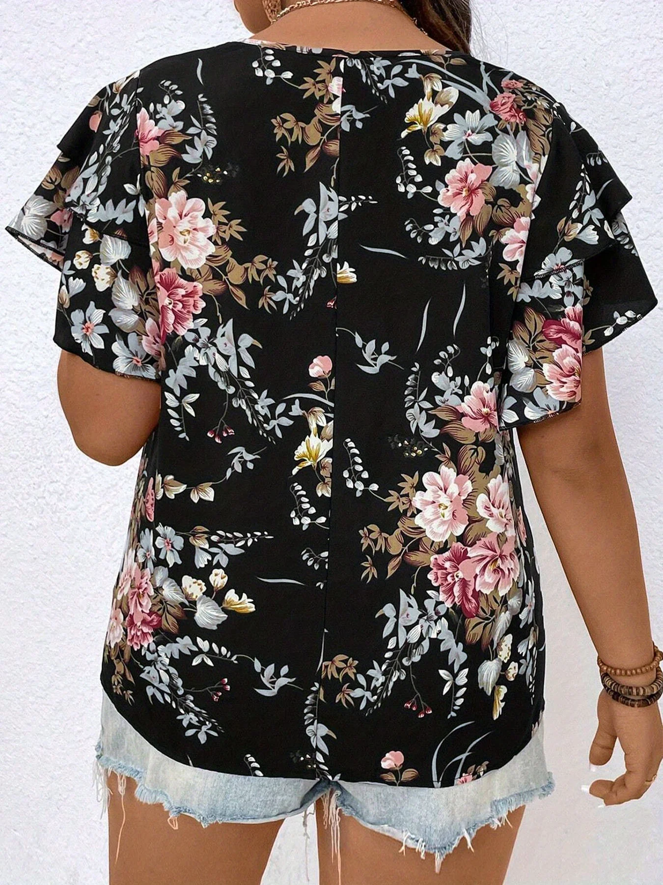 Women's Plus-Size Elegant Printed V-Neck Short-Sleeve Shirt – Summer Vacation Top