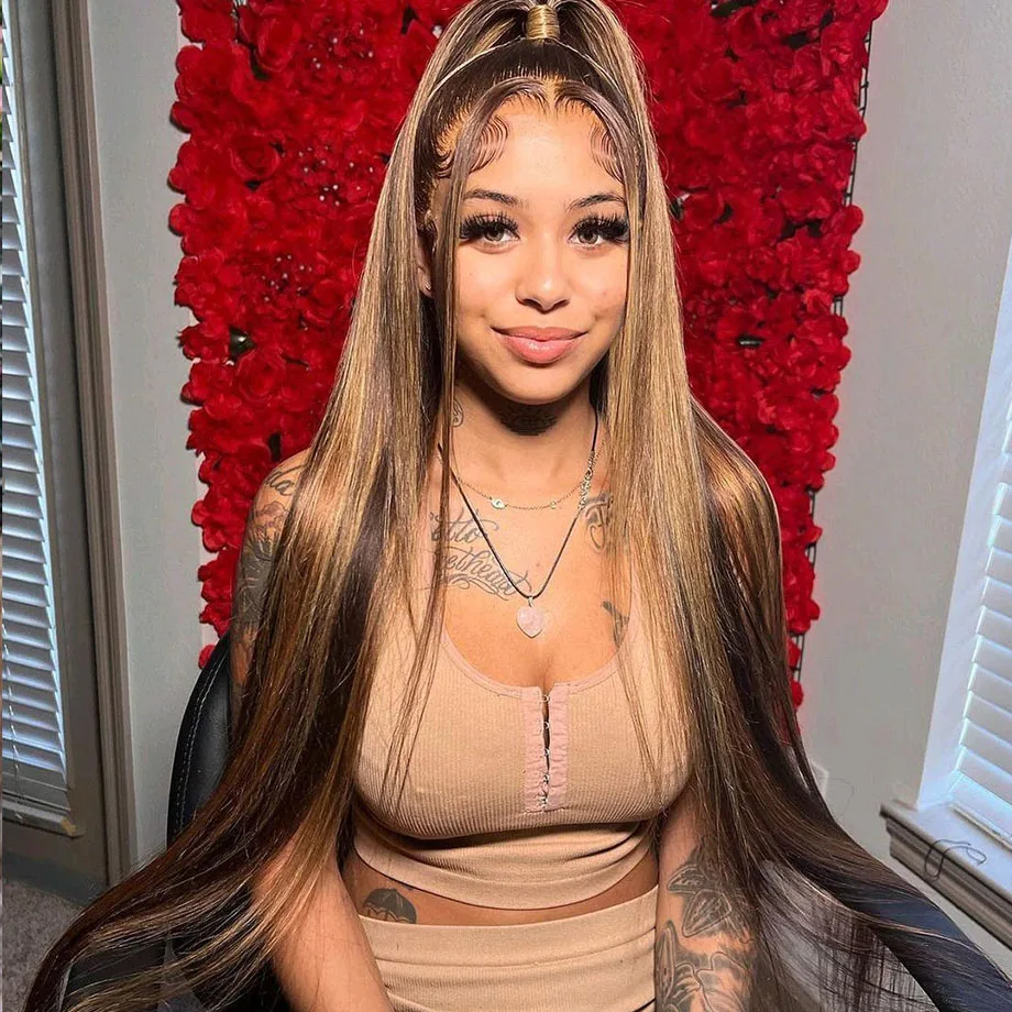 Honey Blonde Highlight Wig Stralght Lace Front Wig Human Hair 13x4 Colored Human Hair Wigs 13x6 Hd Lace Frontal Wig