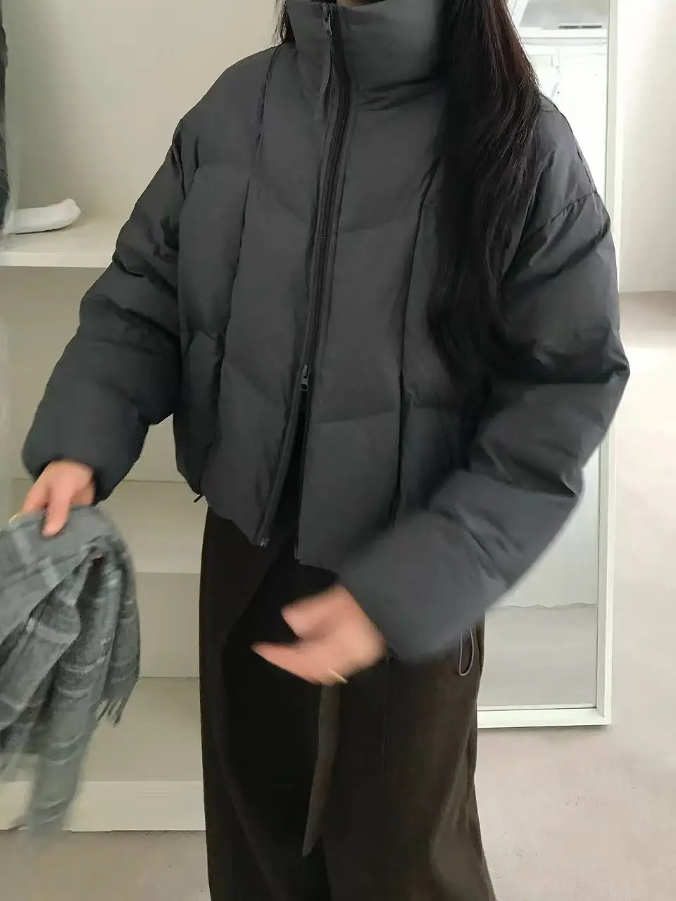 

Корейская повседневная универсальная куртка-пуховик с воротником-стойкой, теплая, дышащая, на молнии, с длинными рукавами, укороченная