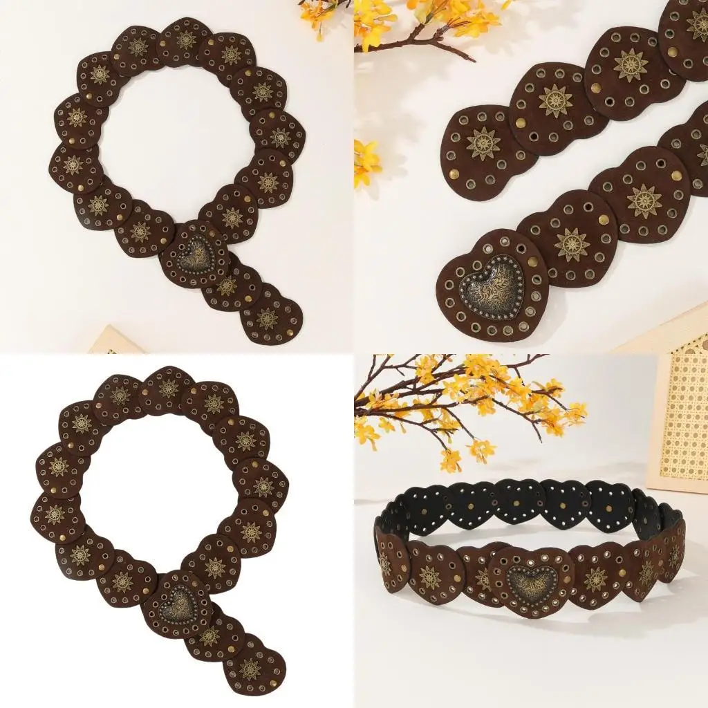 

39BD Carved Buckle Waist Belt Western Waistband Pants Belt Fashion Women Waiststrap