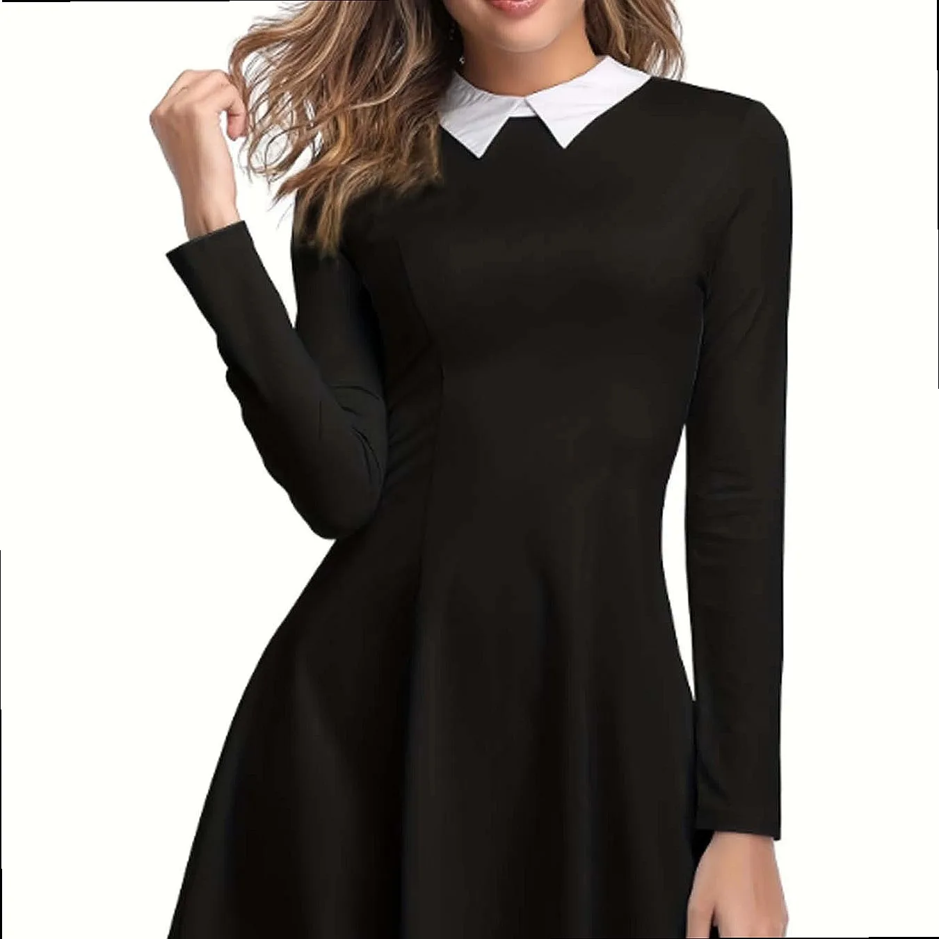 Elegant Long Sleeve Dress Women Vintage Black Slim Fit Flowy Midi Dresses Spring Summer Casual view 5