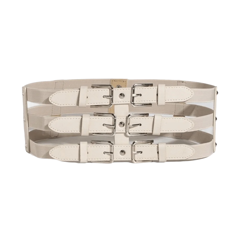 High Quality Three Row Buckle Waistband Belt Punk Style Wide Elastic Waist Belt Versatile Slim Fit Women's Waist Belt for Women