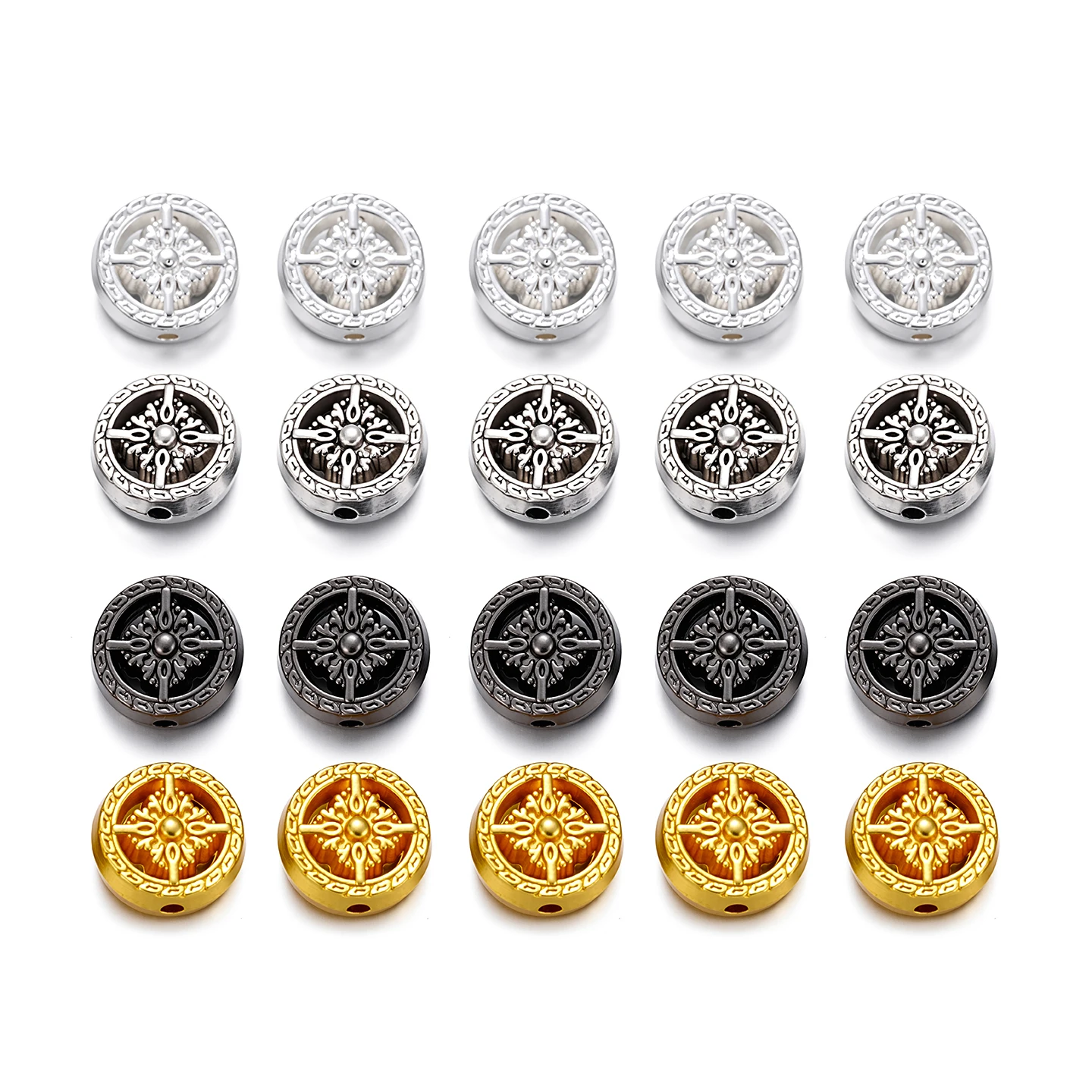10pcs/Lot Tibetan Style Metal Flower Spacer Beads 5x11.5mm Round Charm Bead Accessories DIY Women Men Jewelry Making