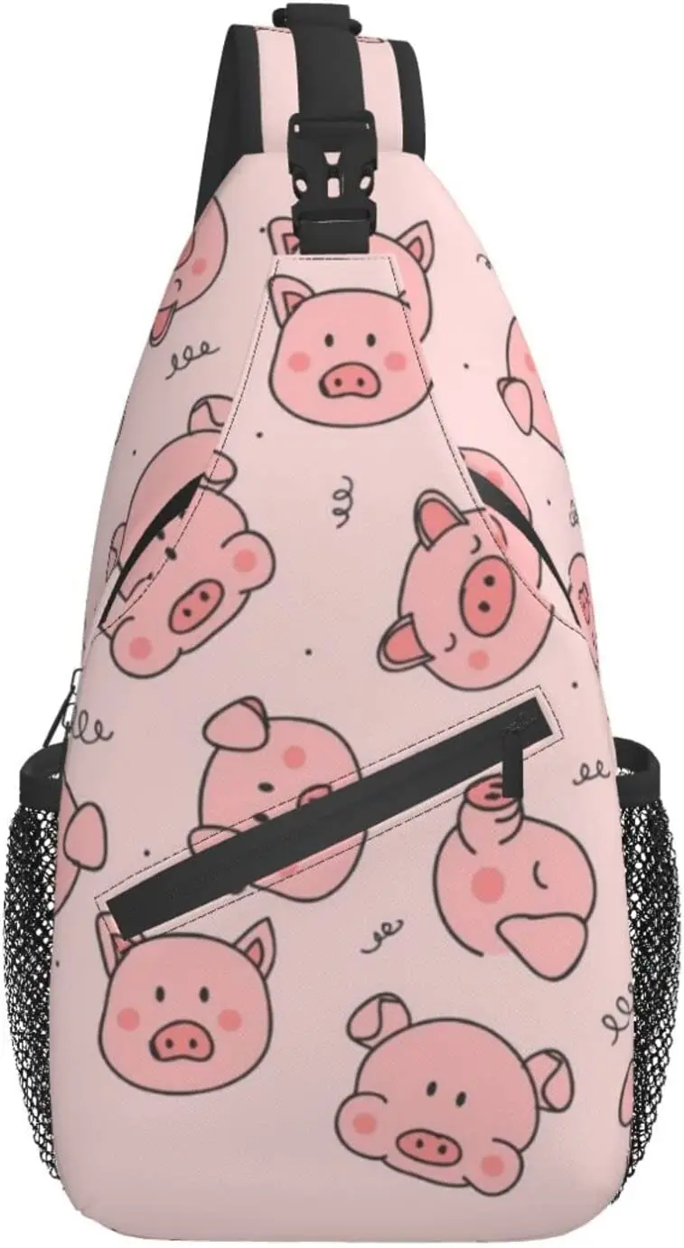 Sling Bag Pink Cute Pig Shoulder Backpack Chest Pack Causal Crossbody Daypack For Women Men, RXZE23