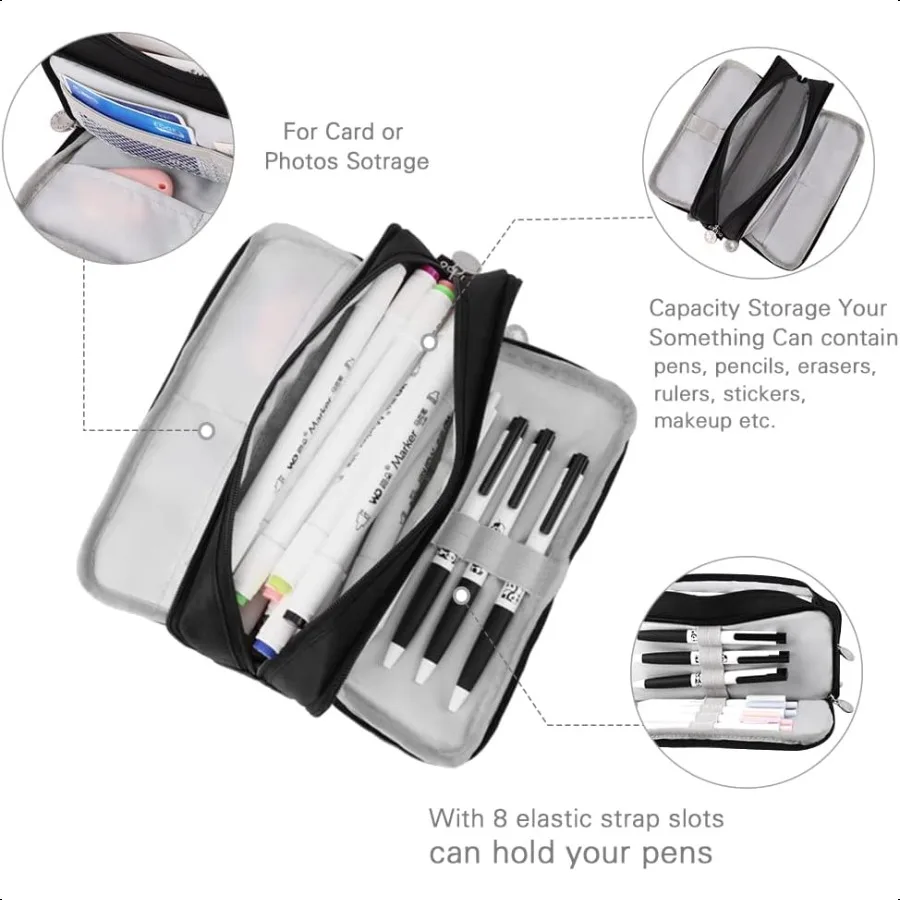 مقلمة كبيرة مكونة من 3 مقصورات وحقيبة أقلام رصاص ذات سعة كبيرة للفتيات المراهقات والأولاد والطلاب ومنظم أكسفورد