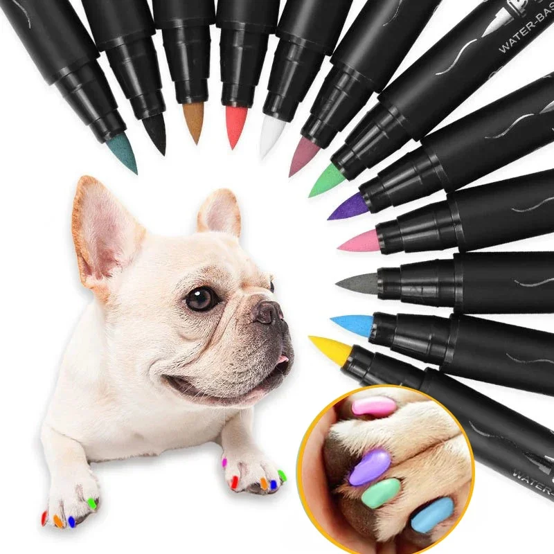 New 12 Colors Pet Nail Painting Pen Graffiti Pen Nail Painting for Pets Hook Line Three-in-one Soft Head Nail Pen Pet Supplies