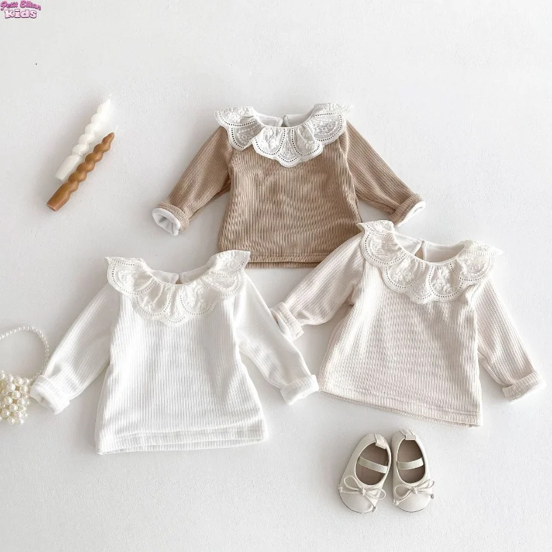 

Toddler Baby Autumn Clothes 0-3Y Baby Girls Cotton Lace Ruffle Collar Long Sleeve T-shirt Top Soft Casual Daily Kids Wear Blouse