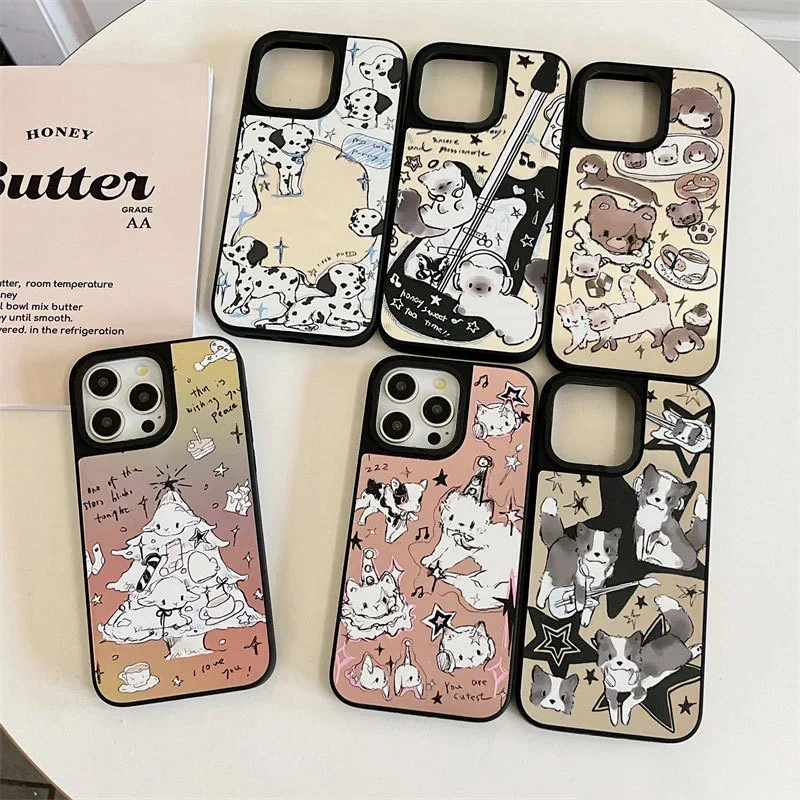 

Mirror Surface Music Dog Cat Sheep Phone Case Cover for IPhone 11 12 13 14 15 Pro Max Case for IPhone 15 Pro Max