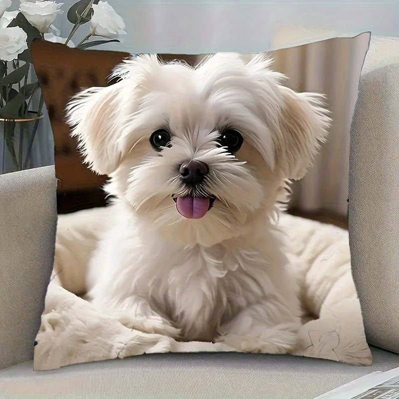 1pc Maltese Dog Tongue Out Cute Printed Throw Pillow Cover, Suitable for Sofa, Bedroom, Living Room, Healing Gift for Dog Lovers