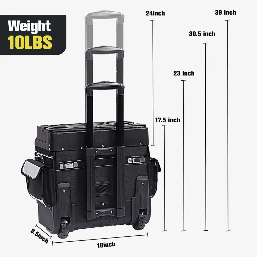 MARUTAI 18 Caixa de ferramentas rolante com rodas, alça telescópica, capa à prova d'água, capacidade de 330 libras, organizador para sentar ao ar livre e trabalhar