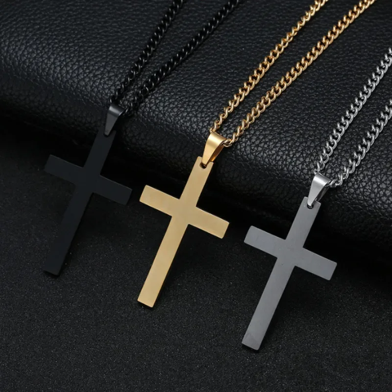 Vintage Cross Pendant Necklace Antique Gold Silver Color Cross Necklaces Men Women Fashion Choker Long Chain Jewelry Accessories