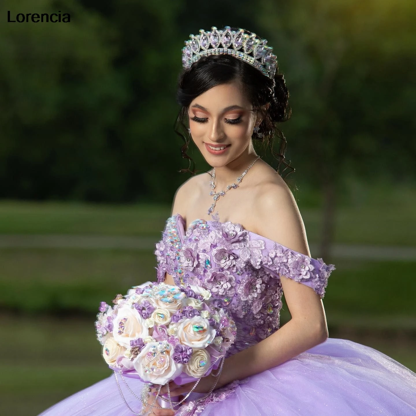 Customized Lavender Quinceanera Dress Ball Gown 3D Flowers Lace Applique Beading Rhinestones Sweet 16 Vestidos De 15 Años YQD670