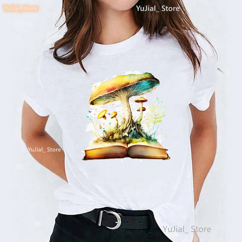 Colorful Magic Mushrooms Print T Shirt Women Funny White Casual Tshirt Female Harajuku Shirt Summer Tops Tee Shirt Femme