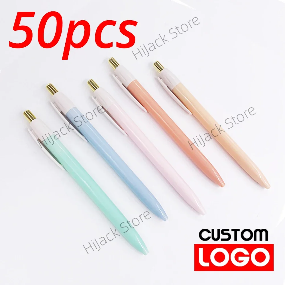 

50pcs/lot Pressed Plastic Custom Ballpoint Pens Business Gifts Advertising School Exams Stationery Signature Pens Wholesale