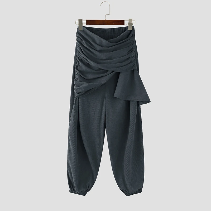 

INCERUN мужские брюки однотонные бегуны с эластичной резинкой на талии брюки для бега мужские уличные свободные 1920 модные повседневные брюки нестандартной формы