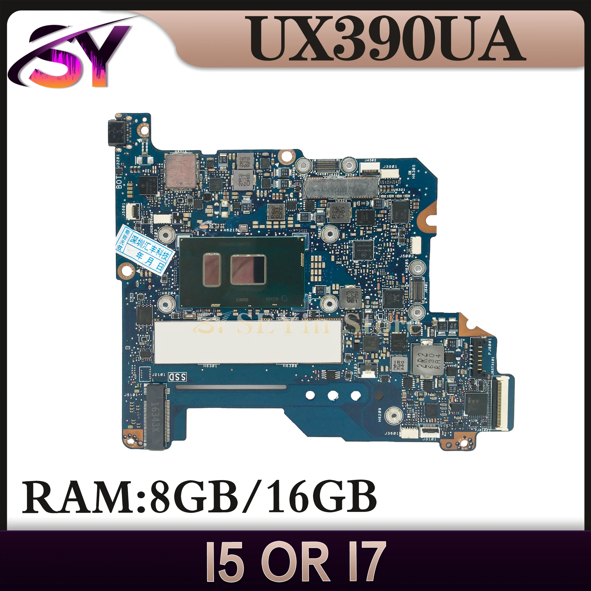 UX390U Mainboard For ASUS ZenBook 3 UX390 UX390UA UX390UAK Laptop Motherboard I7 I5 7th Gen 8G/16G-RAM MAIN BOARD