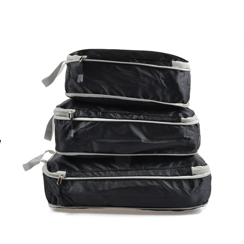 3PCS Compressible Packing Cubes Foldable Waterproof Travel Storage Bag Suitcase Nylon Portable With Handbag Luggage Organizer