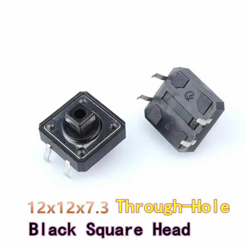 50pcs Yellow/Black-headed Tact Switch/Micro Switch/Push Button 12*12*7.3MM Square Head Vertical Type B3F-4055-L4 Through-Hole