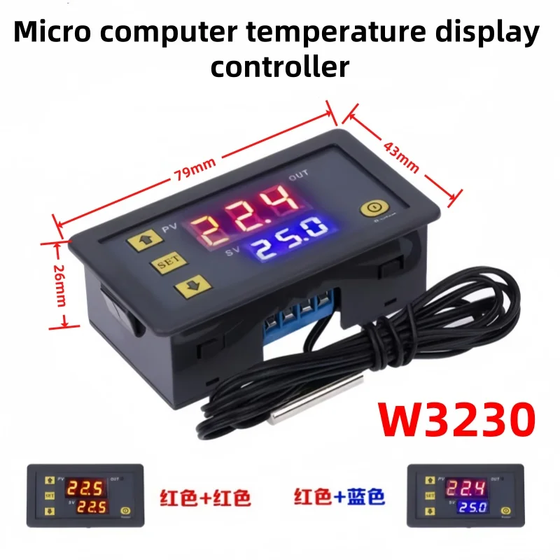 W3230 12V 24V AC110-220V Probe line 20A Digital Temperature Control LED Display Thermostat With Heat/Cooling Control Instrument