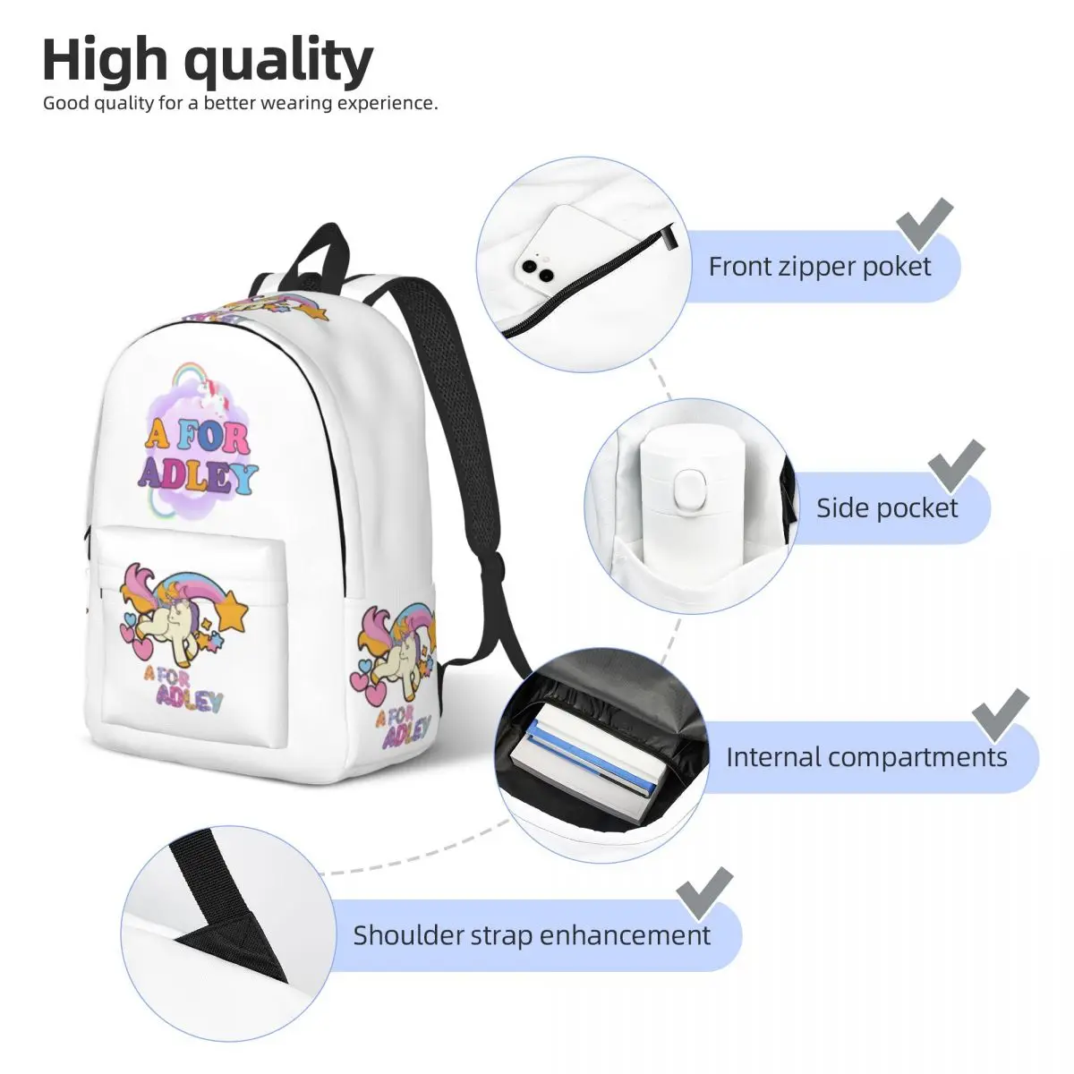 A For Adley Backpack for Men Women Teenage High School Business Daypack Laptop Computer Canvas Bags Sports