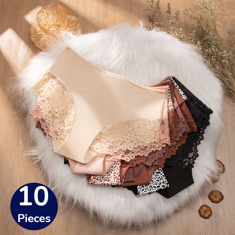 WarmSteps 10 個女性のパンティーヒョウレースブリーフ通気性女性下着サテンセクシーなランジェリー甘い快適なパンツ