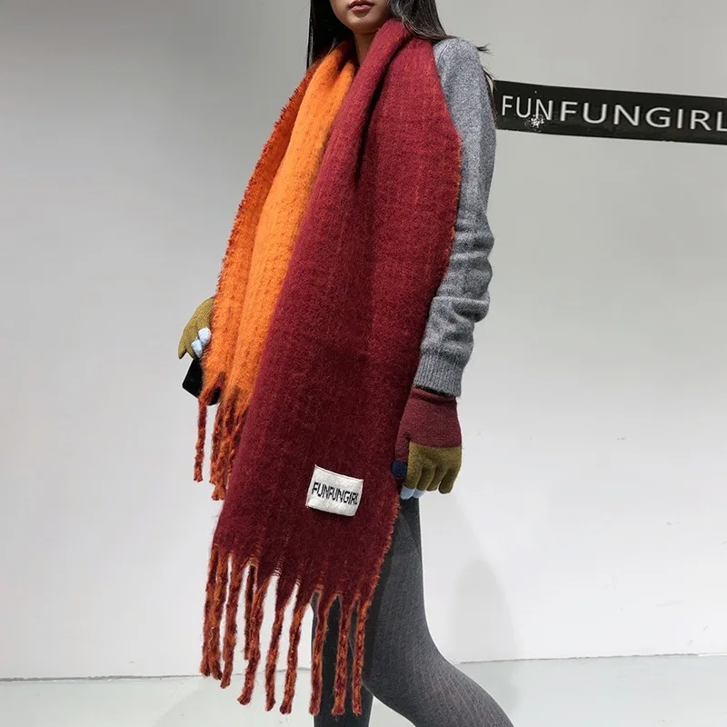 Autumn and Winter High-end Double-sided Simple Tassel Women's Scarf Niche Fashion Travel Shopping Versatile Thick Warm Shawl