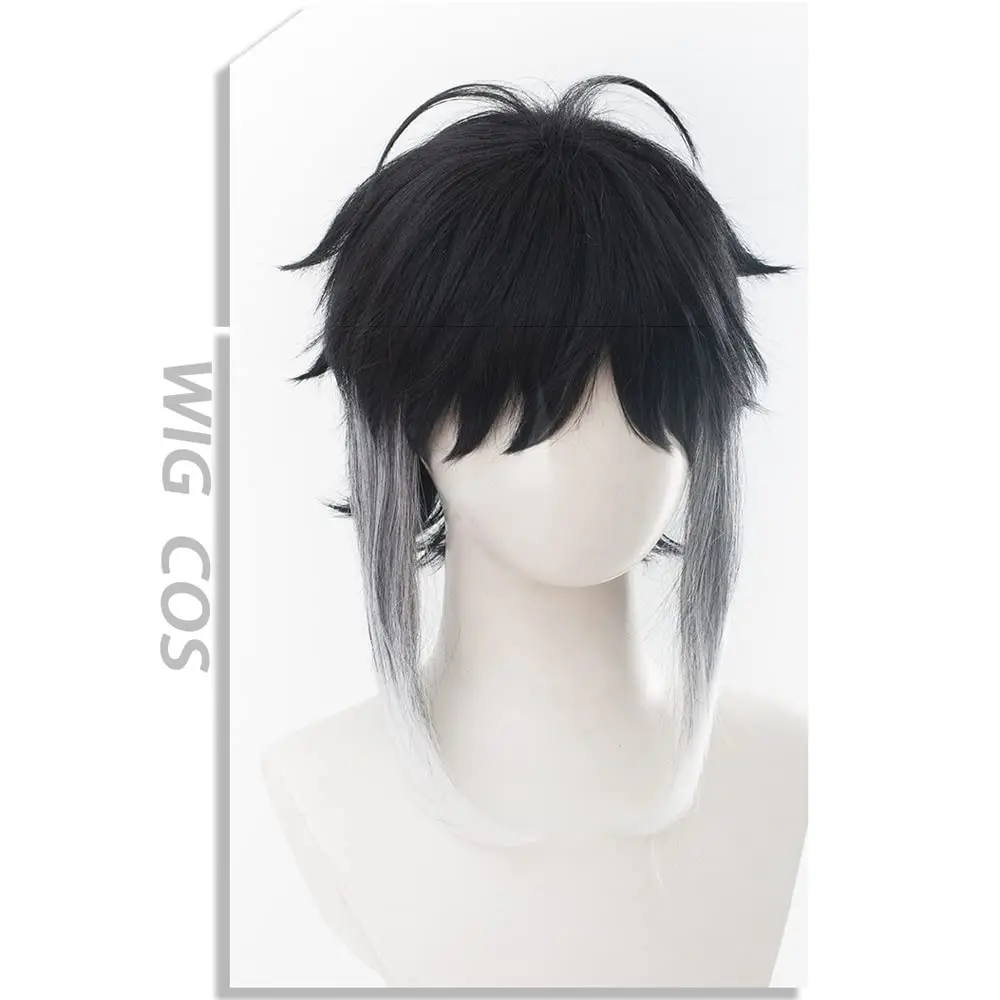 Peluca de Anime Ryūnosuke Akutagawa Ryunosuke Akutagawa, pelo corto y rizado blanco y negro para fiesta, accesorios de Cosplay para Halloween