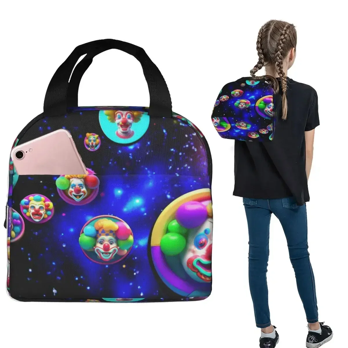 Killer Klowns From Outer Space Horror Movie Insulated Lunch Bag for Women Children Portable Food Boxes Thermal Lunch Box Tote