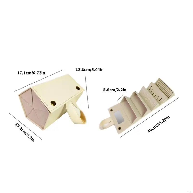 

Premium PU Leather Travel Jewelry Box Compact Eyewear Holder For Earrings Necklaces Foldable Design Mirror Included