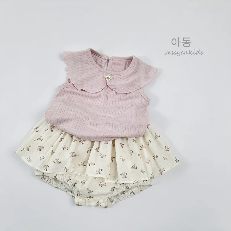 

Sweet pink floral romper and skirt set for infants and toddlers2026Spring and Summer Baby GirlinsWindproof two-piece set for goi