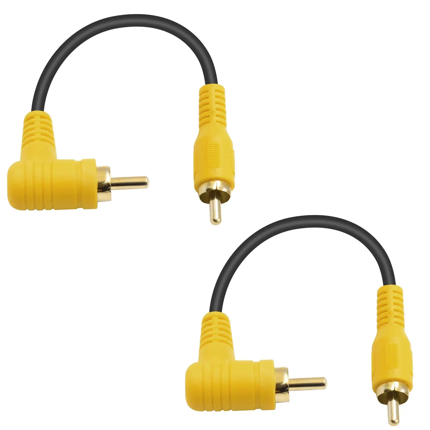 2pcs Short 90 Degree RCA Phono Male to Male Stereo Audio Cable Gold for Speaker AMP Turntable Receiver Home Theater Subwoofer